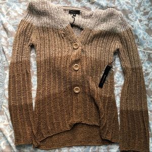 Neutral colored knitted cardigan sweater w/ hood